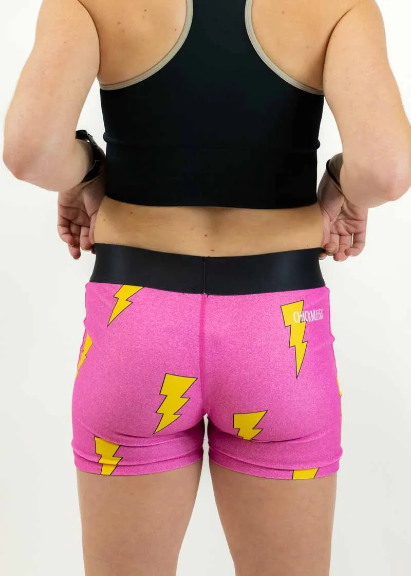 Women's Pink Bolts 3" Race Compression Shorts