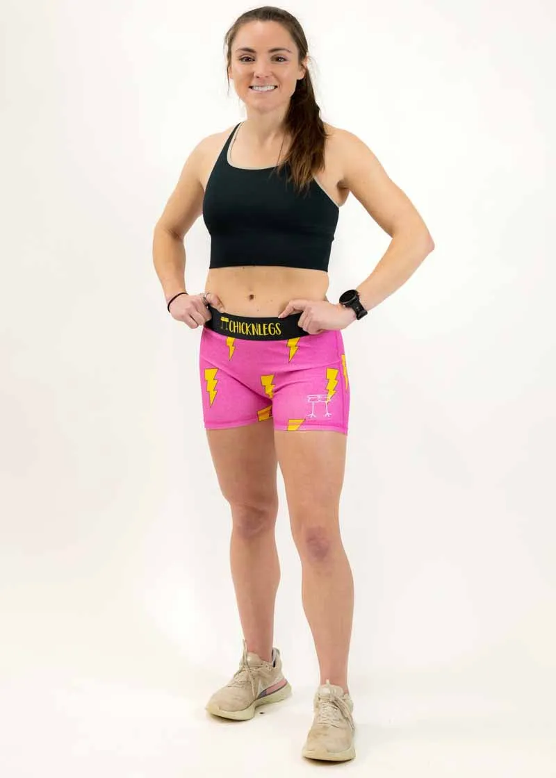Women's Pink Bolts 3" Race Compression Shorts