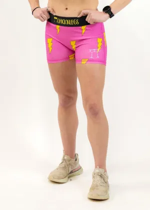 Women's Pink Bolts 3" Race Compression Shorts