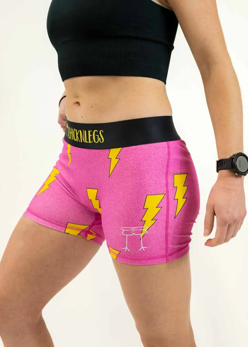 Women's Pink Bolts 3" Race Compression Shorts