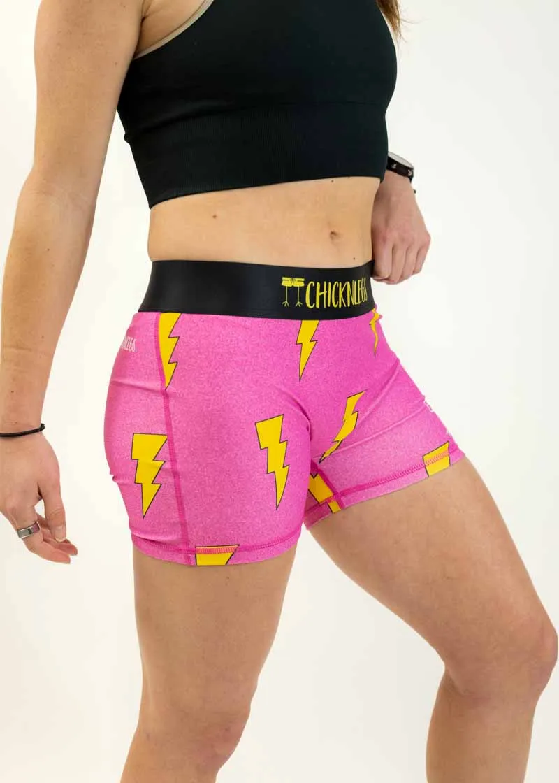 Women's Pink Bolts 3" Race Compression Shorts