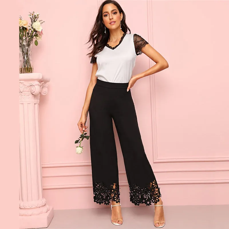 Women's Spring High Waist Hollow Out Pants