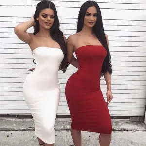 Women's Summer Sleeveless Thin Slim Wrap Pencil Midi Dress