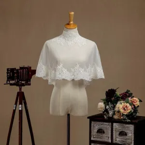 Women's Wrap Shrugs Shawls Tulle Wedding Party Appliques Flower Lace Wedding Capelets with Buttons