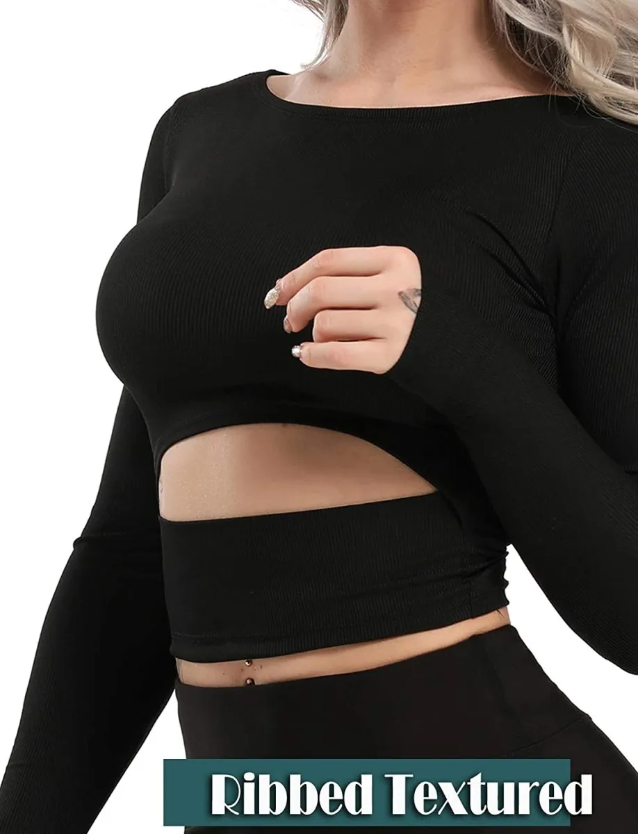 Yoga Gym Crop Top Compression Workout Athletic Short/Long Sleeve Set