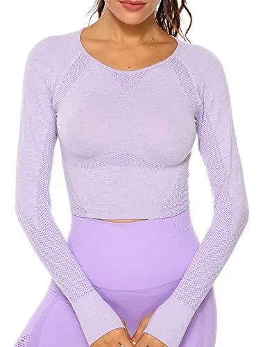 Yoga Gym Crop Top Compression Workout Athletic Short/Long Sleeve Set