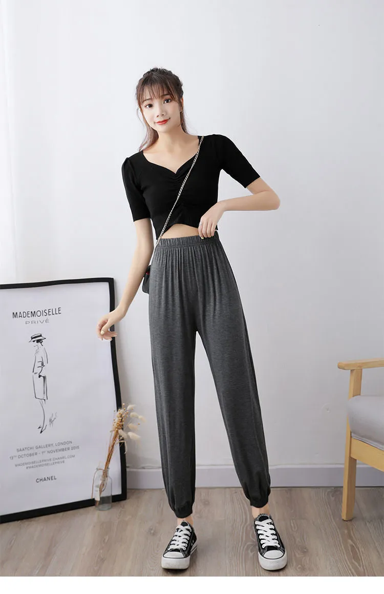 Yoga Pants Modal Sets Women Summer Lantern Loose Dance Outdoor Harem High Waist Plus Size Pants