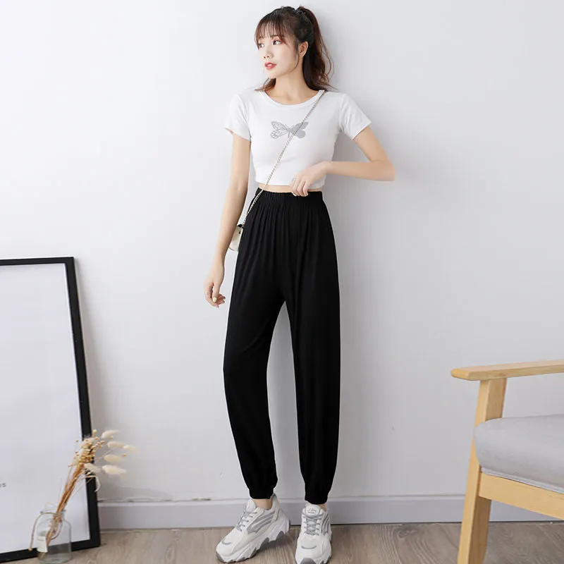 Yoga Pants Modal Sets Women Summer Lantern Loose Dance Outdoor Harem High Waist Plus Size Pants