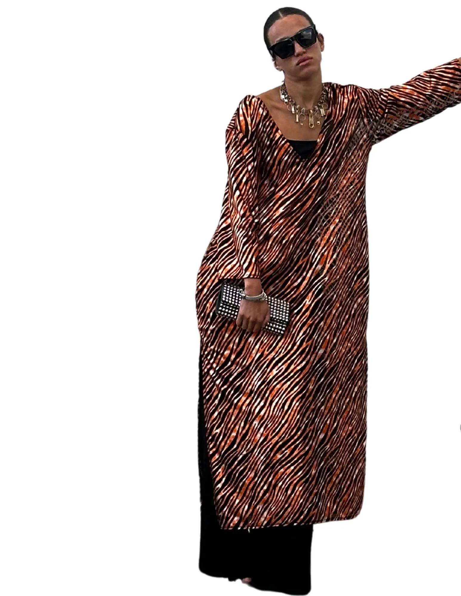 Zanzibar Zebra Longline Caftan with Sleeves