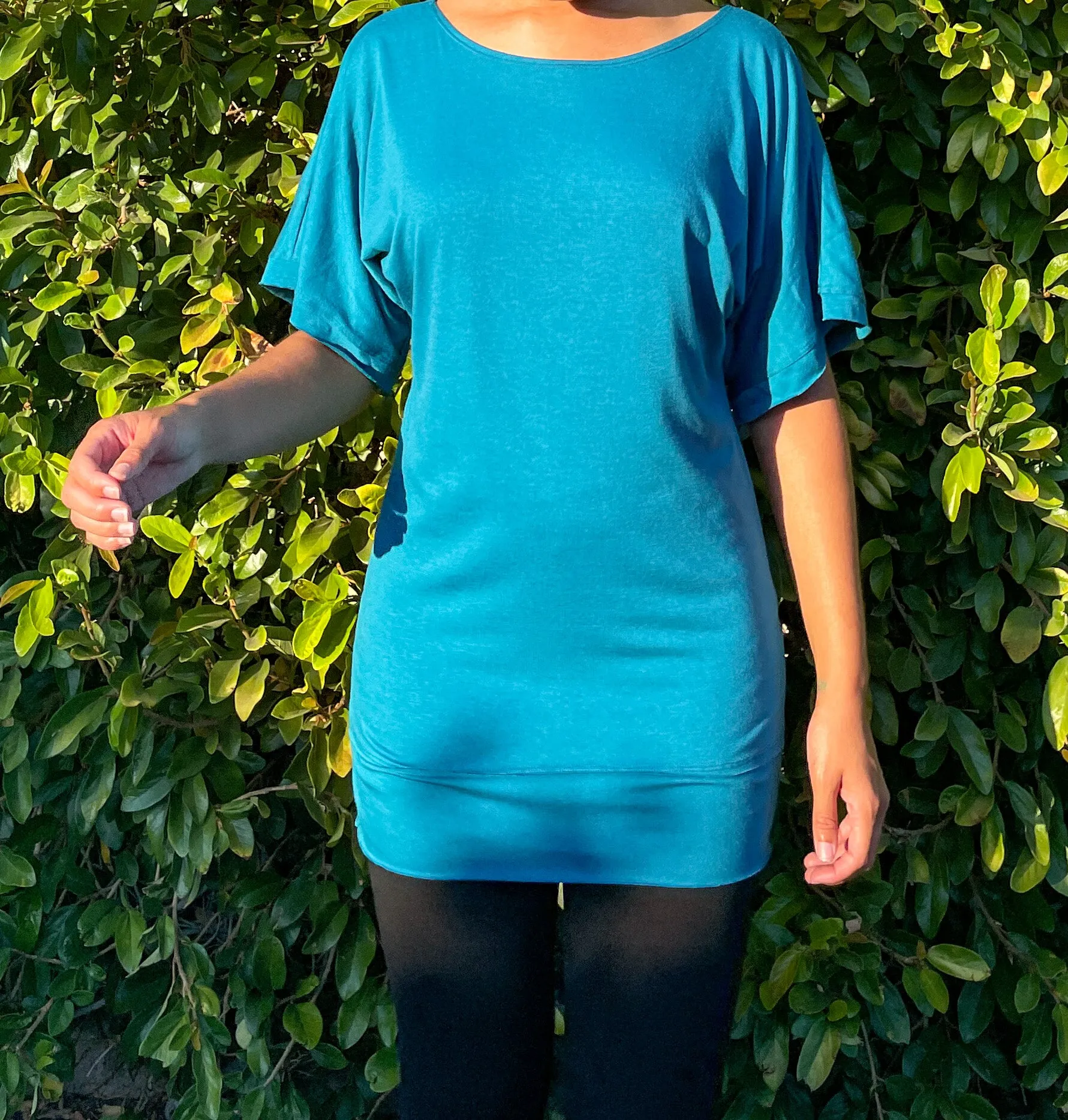 Zipper-Back Teal Tunic
